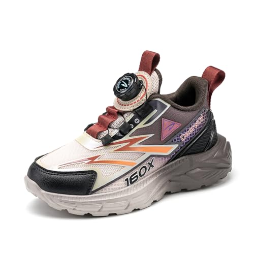 Kinder Drehbare Tasten Sneaker Laufschuhe Turnschuhe Jungen Mädchen Mode Leicht Sportschuhe Atmungsaktive Outdoor Joggingschuhe Freizeitschuhe Khaki 37EU von Twinice