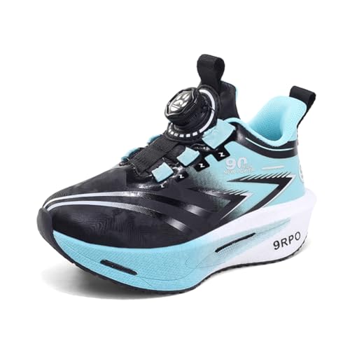 Kinder Drehbare Tasten Sneaker Laufschuhe Turnschuhe Jungen Mädchen Mode Leicht Sportschuhe Atmungsaktive Outdoor Joggingschuhe Freizeitschuhe Schwarz 36EU von Twinice