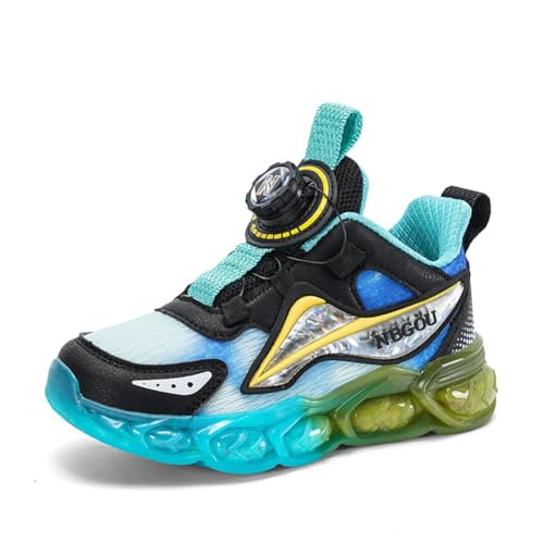 Kinder Drehbare Tasten Sneaker Laufschuhe Turnschuhe Jungen Mädchen Mode Leicht Sportschuhe Atmungsaktive Outdoor Joggingschuhe Freizeitschuhe Schwarz-Grün 31EU von Twinice