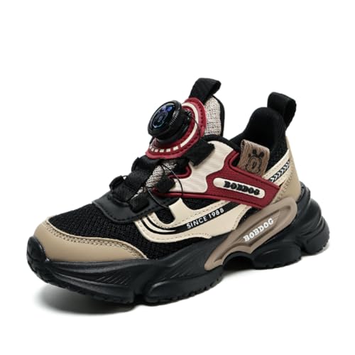 Kinder Drehbare Tasten Sneaker Laufschuhe Turnschuhe Jungen Mädchen Mode Leicht Sportschuhe Atmungsaktive Outdoor Joggingschuhe Freizeitschuhe Schwarz-Rot 34EU von Twinice