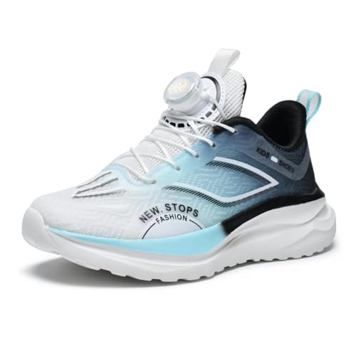 Kinder Drehbare Tasten Sneaker Laufschuhe Turnschuhe Jungen Mädchen Mode Leicht Sportschuhe Atmungsaktive Outdoor Joggingschuhe Freizeitschuhe Schwarz und Blau 37EU von Twinice