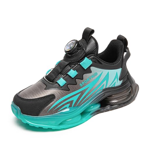 Kinder JungenWasserdichtes Fashion Leichtgewichts Leder Walkingschuhe Turnschuhe Fitnessstudio Sportschuhe Sneaker Running Straßenlaufschuhe Schwarz-Grün EU 34 von Twinice