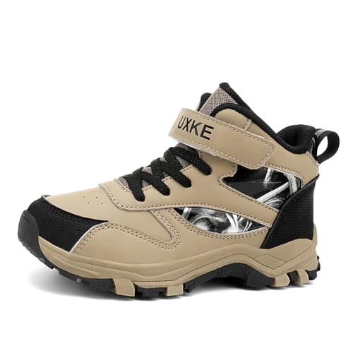 Kinder JungenWasserdichtes Leder Walkingschuhe Turnschuhe Fitnessstudio Sportschuhe Sneaker Running Straßenlaufschuhe Fashion Leichtgewichts Khaki EU 30 von Twinice