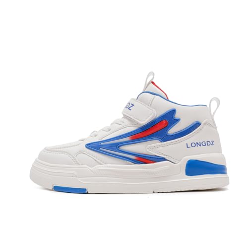 Kinder JungenWasserdichtes Leder Walkingschuhe Turnschuhe Fitnessstudio Sportschuhe Sneaker Running Straßenlaufschuhe Fashion Leichtgewichts Weiß und Blau EU 32 von Twinice