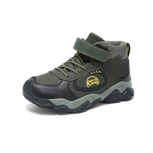 Kinder JungenWasserdichtes Leder Walkingschuhe Turnschuhe Fitnessstudio Straßenlaufschuhe Sportschuhe Sneaker Running Fashion Leichtgewichts Armeegrün EU 34 von Twinice