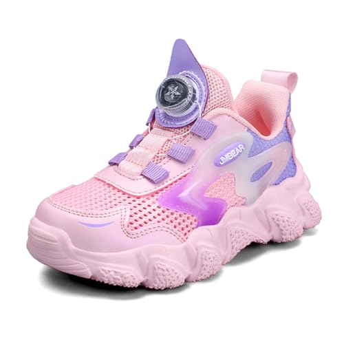 Kinder Turnschuhe Jungen Mädchen Leicht Klettverschluss Sportschuhe Atmungsaktiv Mesh Sneakers Freizeit Schuhe Pink Lila 27 EU von Twinice