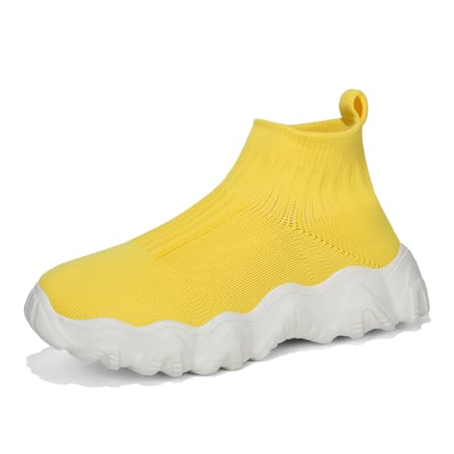 Kinder Turnschuhe Sneakers Freizeit Schuhe Jungen Mädchen Leicht Klettverschluss Sportschuhe Atmungsaktiv Mesh Gelb 30EU von Twinice