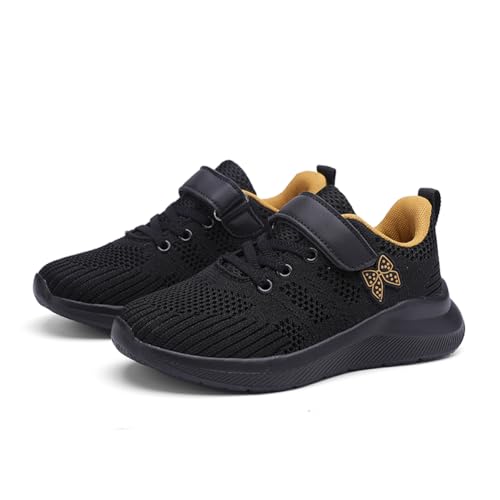 Kinderschuhe Atmungsaktiv Jungen Sportschuhe Mädchen Turnschuhe Laufschuhe mit Klettverschluss und rutschfest Leicht Halle Sohle schwarzes Gold 29 EU von Twinice