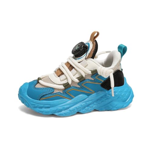 Kinderschuhe Atmungsaktiv Mädchen Sportschuhe Jungen Drehknopf Turnschuhe Laufschuhe mit Drehknopf und rutschfest Luftpolster Sohle,Wasserdicht Leder Oberfläche Blau 34EU von Twinice