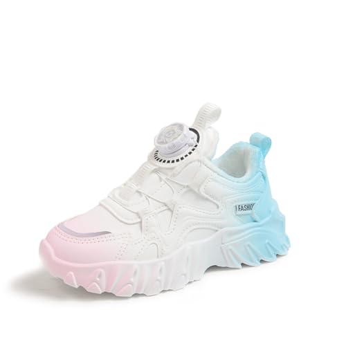 Kinderschuhe Atmungsaktiv Mädchen Sportschuhe Jungen Drehknopf Turnschuhe Laufschuhe mit Drehknopf und rutschfest Luftpolster Sohle,Wasserdicht Leder Oberfläche Rosa 38EU von Twinice