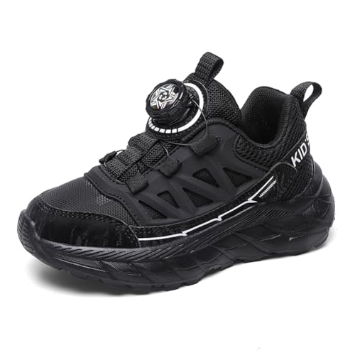 Kinderschuhe Atmungsaktiv Mädchen Sportschuhe Jungen Drehknopf Turnschuhe Laufschuhe mit Drehknopf und rutschfest Luftpolster Sohle,Wasserdicht Leder Oberfläche Schwarz 35EU von Twinice