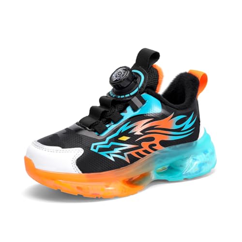 Kinderschuhe Atmungsaktiv Mädchen Sportschuhe Jungen Drehknopf Turnschuhe Laufschuhe mit Drehknopf und rutschfest Luftpolster Sohle,Wasserdicht Leder Oberfläche orange Farbe 38EU von Twinice