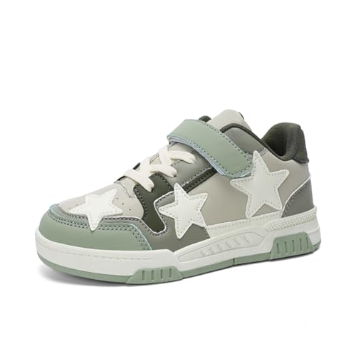 Kinderschuhe Mädchen Sportschuhe Jungen Turnschuhe Laufschuhe mit Klettverschluss und rutschfest Luftpolster Sohle,Wasserdicht Leder Oberfläche Grün 34EU von Twinice