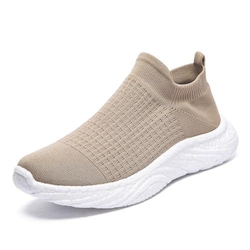 Slip On Sneaker Damen | Schuhe zum Reinschlüpfen ohne Schnürsenkel | Elastischer Bund & Leichte Sohle | Bequeme Freizeitschuhe für Büro/Reise Khaki EU 41 von Twinice