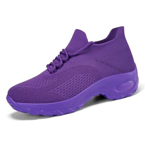 Slip On Sneaker Damen | Schuhe zum Reinschlüpfen ohne Schnürsenkel | Elastischer Bund & Leichte Sohle | Bequeme Freizeitschuhe für Büro/Reise Lila EU 36 von Twinice