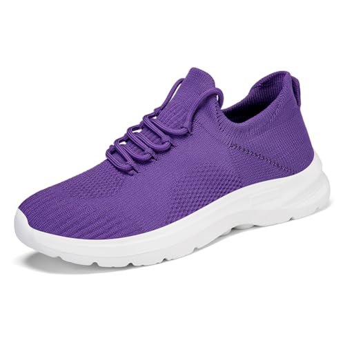 Slip On Sneaker Damen | Schuhe zum Reinschlüpfen ohne Schnürsenkel | Elastischer Bund & Leichte Sohle | Bequeme Freizeitschuhe für Büro/Reise Lila EU 37 von Twinice