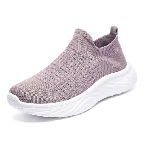 Slip On Sneaker Damen | Schuhe zum Reinschlüpfen ohne Schnürsenkel | Elastischer Bund & Leichte Sohle | Bequeme Freizeitschuhe für Büro/Reise Lila EU 39 von Twinice