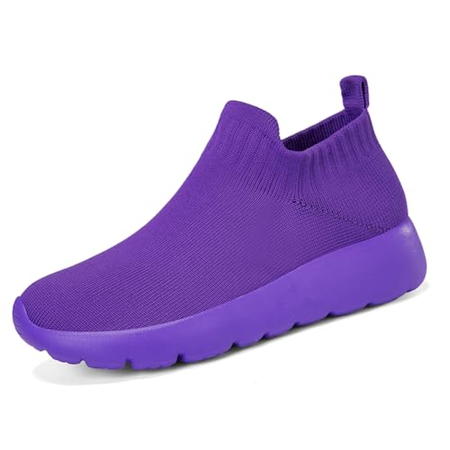 Slip On Sneaker Damen | Schuhe zum Reinschlüpfen ohne Schnürsenkel | Elastischer Bund & Leichte Sohle | Bequeme Freizeitschuhe für Büro/Reise Lila EU 42 von Twinice