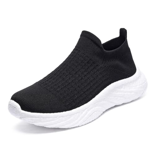 Slip On Sneaker Damen | Schuhe zum Reinschlüpfen ohne Schnürsenkel | Elastischer Bund & Leichte Sohle | Bequeme Freizeitschuhe für Büro/Reise Schwarz EU 42 von Twinice