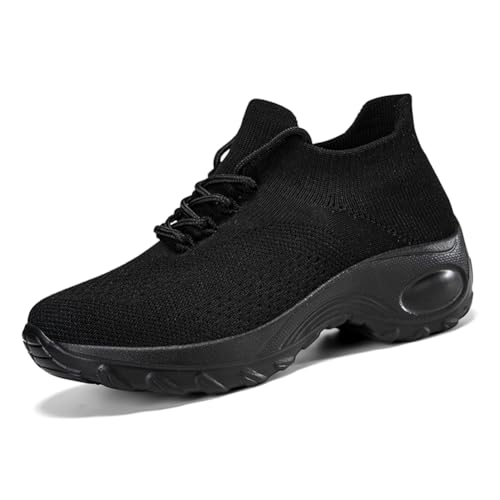 Slip On Sneaker Damen | Schuhe zum Reinschlüpfen ohne Schnürsenkel | Elastischer Bund & Leichte Sohle | Bequeme Freizeitschuhe für Büro/Reise Schwarz EU 43 von Twinice