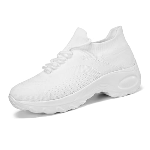 Slip On Sneaker Damen | Schuhe zum Reinschlüpfen ohne Schnürsenkel | Elastischer Bund & Leichte Sohle | Bequeme Freizeitschuhe für Büro/Reise Weiß EU 37 von Twinice