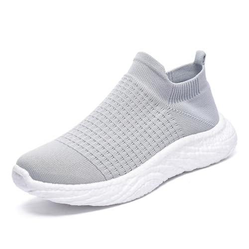 Slip On Sneaker Damen | Schuhe zum Reinschlüpfen ohne Schnürsenkel | Elastischer Bund & Leichte Sohle | Bequeme Freizeitschuhe für Büro/Reise grau EU 43 von Twinice