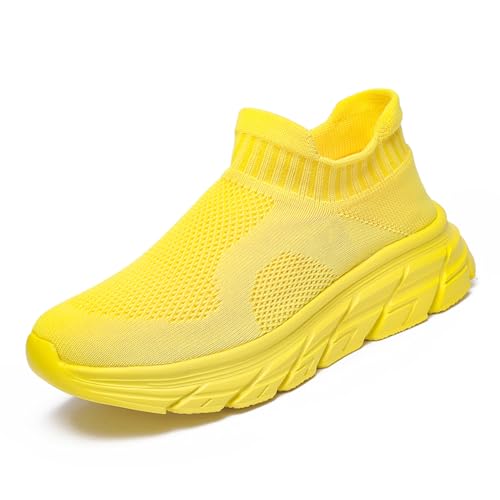 Sneaker Herren Damen Turnschuhe Laufschuhe Sportschuhe JoggingschuheWalkingschuhe Running Schuhe Outdoor Straßenlaufschuhe Luftpolster Atmungsaktiv Gelb 35EU von Twinice