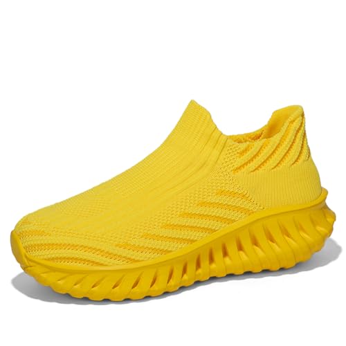 Sneaker Herren Damen Turnschuhe Laufschuhe Sportschuhe JoggingschuheWalkingschuhe Running Schuhe Outdoor Straßenlaufschuhe Luftpolster Atmungsaktiv Gelb 44EU von Twinice
