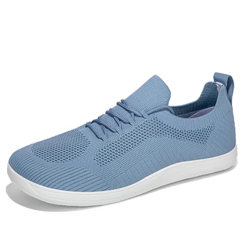 Twinice Barfußschuhe Sneaker Breite Walking Schuhe Barfuss Damen Herren Trail Laufschuhe Minimalistische Fitness Knit Unisex Weit rutschfest Zehenschuhe Zero Drop Solhe Freizeit Hellblau EU 42 von Twinice