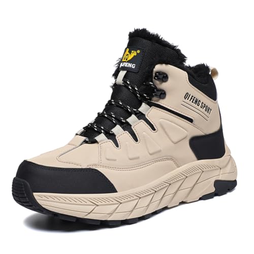 Twinice Herren Wanderschuhe Winterschuhe Waterproof Outdoor Wanderstiefel rutschfest High Top Trekkingschuhe Beige 45EU von Twinice