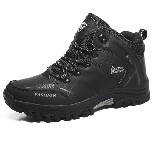 Twinice Herren Wanderschuhe Winterschuhe Waterproof Outdoor Wanderstiefel rutschfest High Top Trekkingschuhe Schwarz 47EU von Twinice