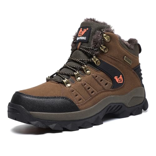 Twinice Herren Wanderschuhe Winterschuhe Waterproof Outdoor Wanderstiefel rutschfest High Top Trekkingschuhe braun 45EU von Twinice