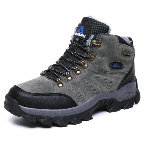 Twinice Herren Wanderschuhe Winterschuhe Waterproof Outdoor Wanderstiefel rutschfest High Top Trekkingschuhe grau 40EU von Twinice