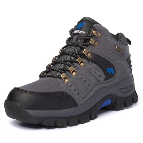 Twinice Herren Wanderschuhe Winterschuhe Waterproof Outdoor Wanderstiefel rutschfest High Top Trekkingschuhe grau 41EU von Twinice