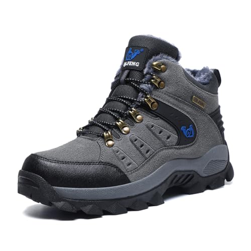 Twinice Herren Wanderschuhe Winterschuhe Waterproof Outdoor Wanderstiefel rutschfest High Top Trekkingschuhe grau 41EU von Twinice