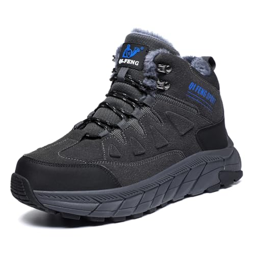 Twinice Herren Wanderschuhe Winterschuhe Waterproof Outdoor Wanderstiefel rutschfest High Top Trekkingschuhe grau 46EU von Twinice