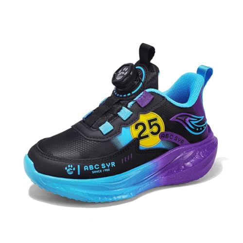 Twinice Kinder Jungen wasserdichte Leder Walkingschuhe Fitness Sportschuhe Running Straßenlaufschuhe Modisch und Leicht Schwarz-Lila EU 37 von Twinice