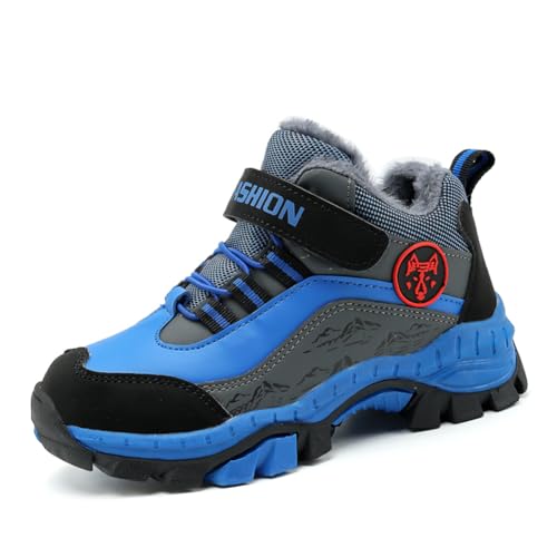 Twinice Kinder Schneestiefel Jungen Warmfutter Stiefel Wanderschuhe Wasserfeste Trekkingschuhe Winterschuhe Blau 32 EU von Twinice