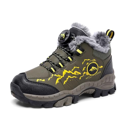 Twinice Kinder Schneestiefel Jungen Warmfutter Stiefel Wanderschuhe Wasserfeste Trekkingschuhe Winterschuhe Military Green 37 EU von Twinice