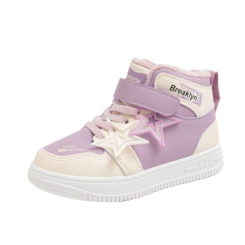 Twinice Kinder Winter Barfußschuhe Warme Gefüttert Schneestiefel mit Klettverschluss Barfußschuhe Winter Kinder Schneestiefel Breiter Zehe Wanderschuhe Leicht rutschfest Winterstiefel Lila 31EU von Twinice