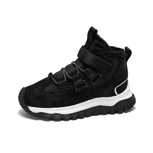 Twinice Kinder Winter Barfußschuhe Warme Gefüttert Schneestiefel mit Klettverschluss Barfußschuhe Winterstiefel Winter Kinder Schneestiefel Breiter Zehe Wanderschuhe Leicht rutschfest Schwarz 35EU von Twinice