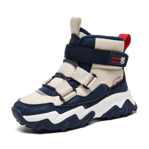 Twinice Kinder Winterschuhe Warm Gefütterte Winterboots Jungen Mädchen Trekkingschuhe Schneestiefel Baumwollschuhe Outdoor rutschfest mit Klettverschluss Dunkelblau EU 39 von Twinice
