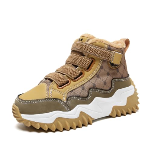 Twinice Kinder Winterschuhe Warm Gefütterte Winterboots Jungen Mädchen Trekkingschuhe Schneestiefel Baumwollschuhe Outdoor rutschfest mit Klettverschluss Khaki EU 39 von Twinice