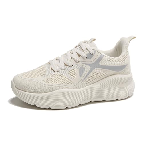 Twinice Laufschuhe Damen Luftpolster Atmungsaktiv Sportschuhe Turnschuhe rutschfeste Leichtgewichts Straßenlaufschuhe Sneaker Joggingschuhe Walkingschuhe Fitness Beige 42EU von Twinice