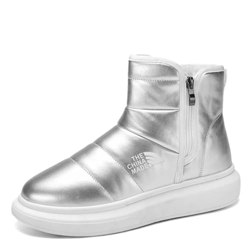 Twinice Stiefeletten Plateau Boots Warm Gefüttert Profilsohle Schneestiefel mit dicken Sohlen gepolstert und verdickt warm Freizeitschuhe kaltes Wetter Schuhe 30EU-45EUsilbrig 39 EU von Twinice