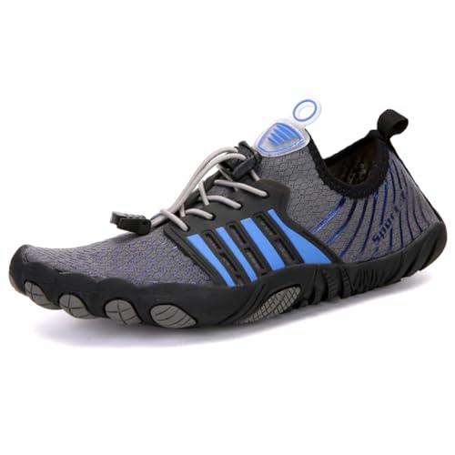 Twinice Unisex Badeschuhe Leicht Atmungsaktive rutschfeste Barfußschuhe mit Dicker Sohle Dunkelgrau 46EU von Twinice
