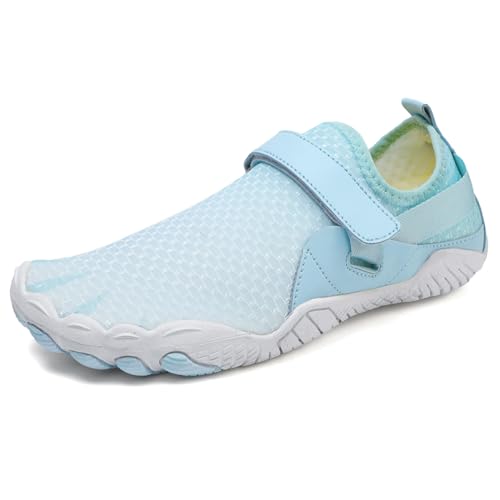 Twinice Unisex Badeschuhe Leicht Atmungsaktive rutschfeste Barfußschuhe mit Dicker Sohle Hellblau 43EU von Twinice
