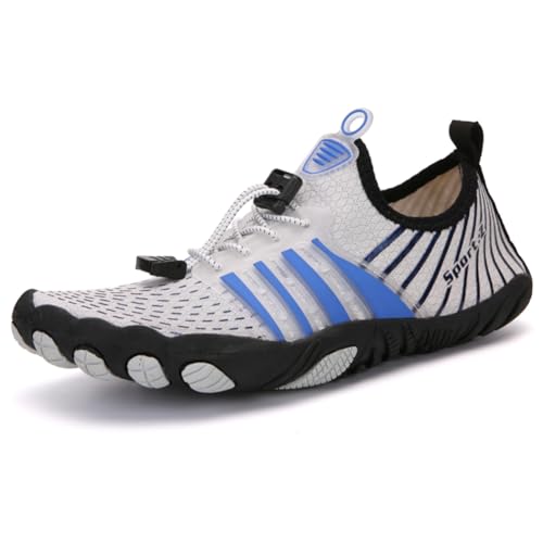 Twinice Unisex Badeschuhe Leicht Atmungsaktive rutschfeste Barfußschuhe mit Dicker Sohle Hellgrau 36EU von Twinice