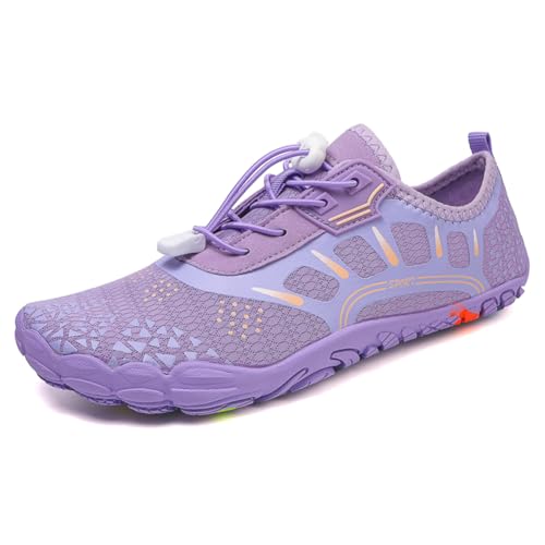 Twinice Unisex Badeschuhe Leicht Atmungsaktive rutschfeste Barfußschuhe mit Dicker Sohle Lila 37EU von Twinice