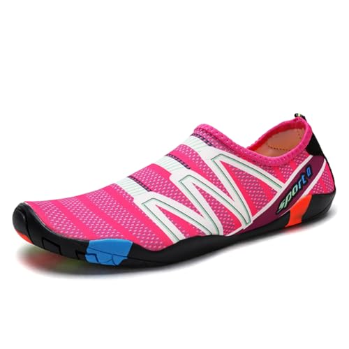 Twinice Unisex Badeschuhe Leicht Atmungsaktive rutschfeste Barfußschuhe mit Dicker Sohle Rosenrot 36EU von Twinice